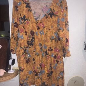 Terra & Sky Mustard Floral V-Neck Babydoll Blouse